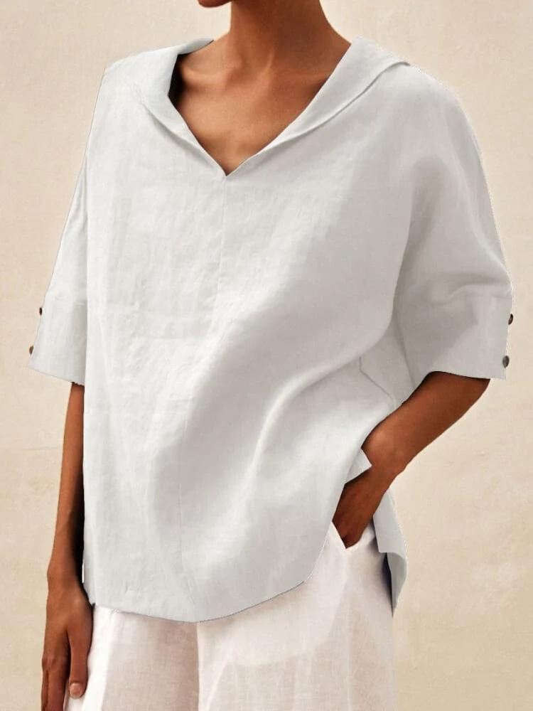Chemise femme col V coupe ample, huit coloris, du S au 3XL, blanc