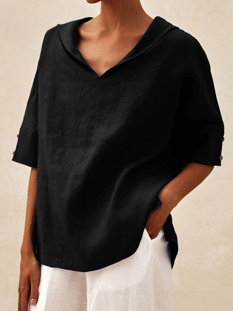 Chemise femme col V coupe ample, huit coloris, du S au 3XL, noir