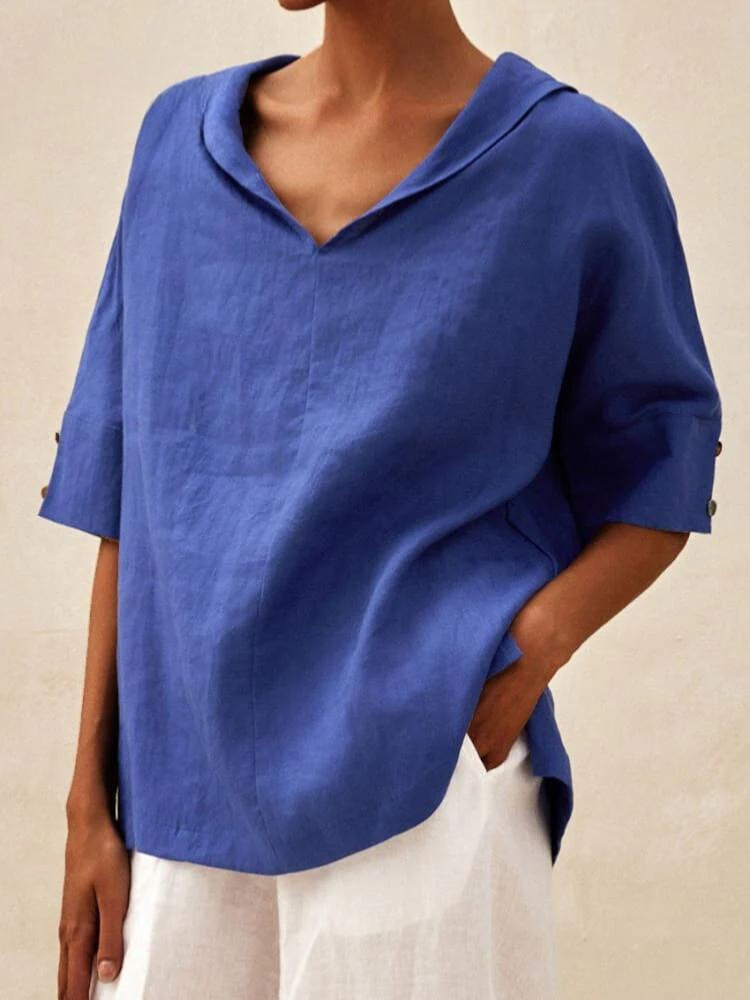Chemise femme col V coupe ample, huit coloris, du S au 3XL, bleu