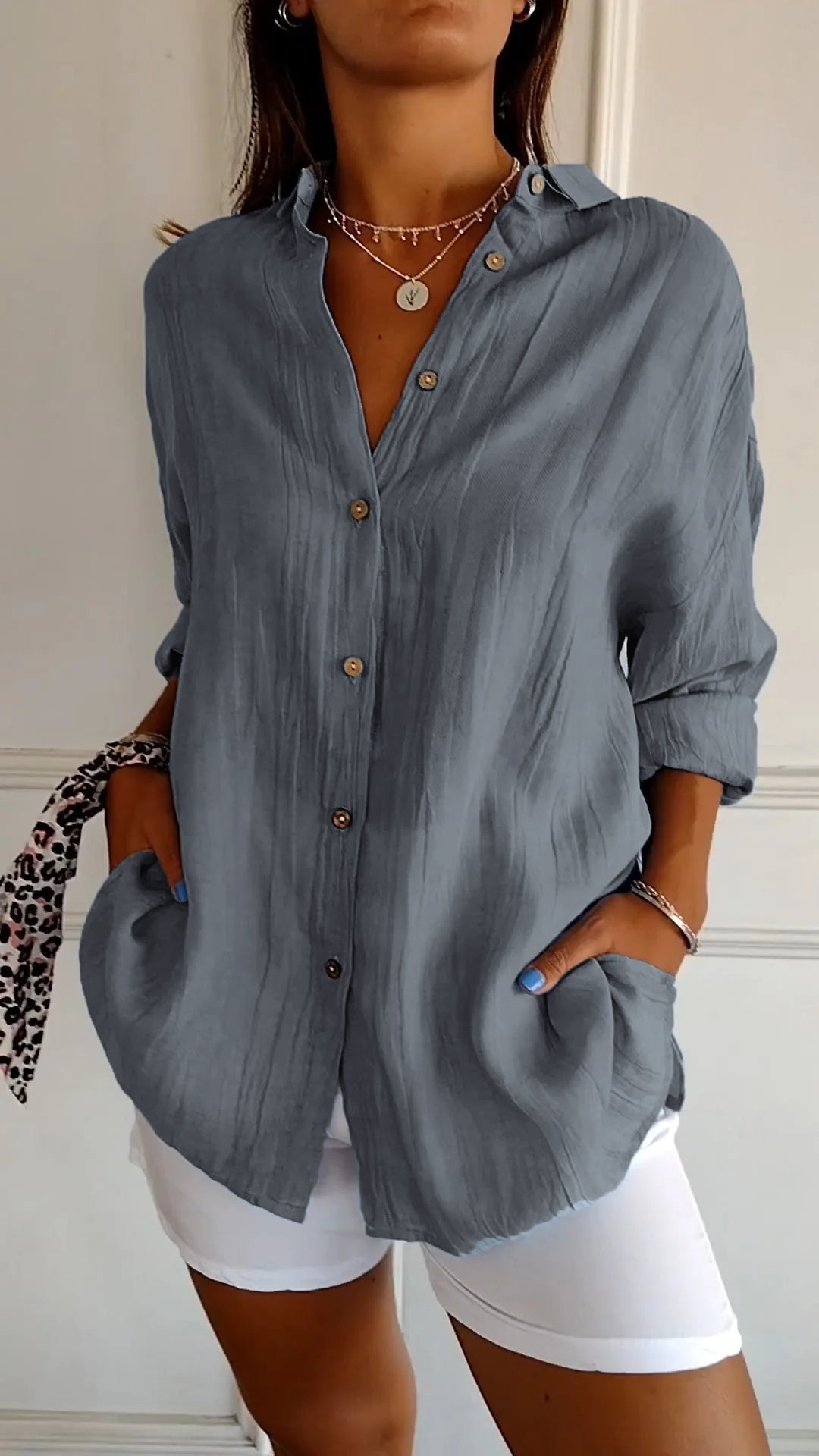 Chemise femme à plis, douze coloris, du S au 5XL, gris