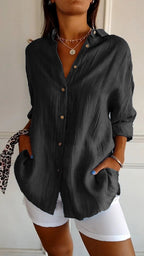 Chemise femme à plis, douze coloris, du S au 5XL, noir