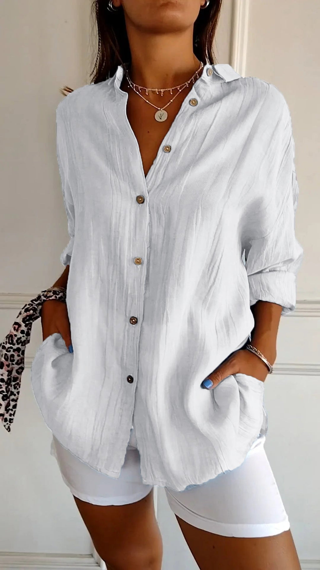 Chemise femme à plis, douze coloris, du S au 5XL, blanc