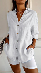 Chemise femme à plis, douze coloris, du S au 5XL, blanc