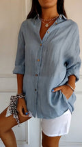 Chemise femme à plis, douze coloris, du S au 5XL, bleu
