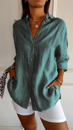 Chemise femme à plis, douze coloris, du S au 5XL, vert lac