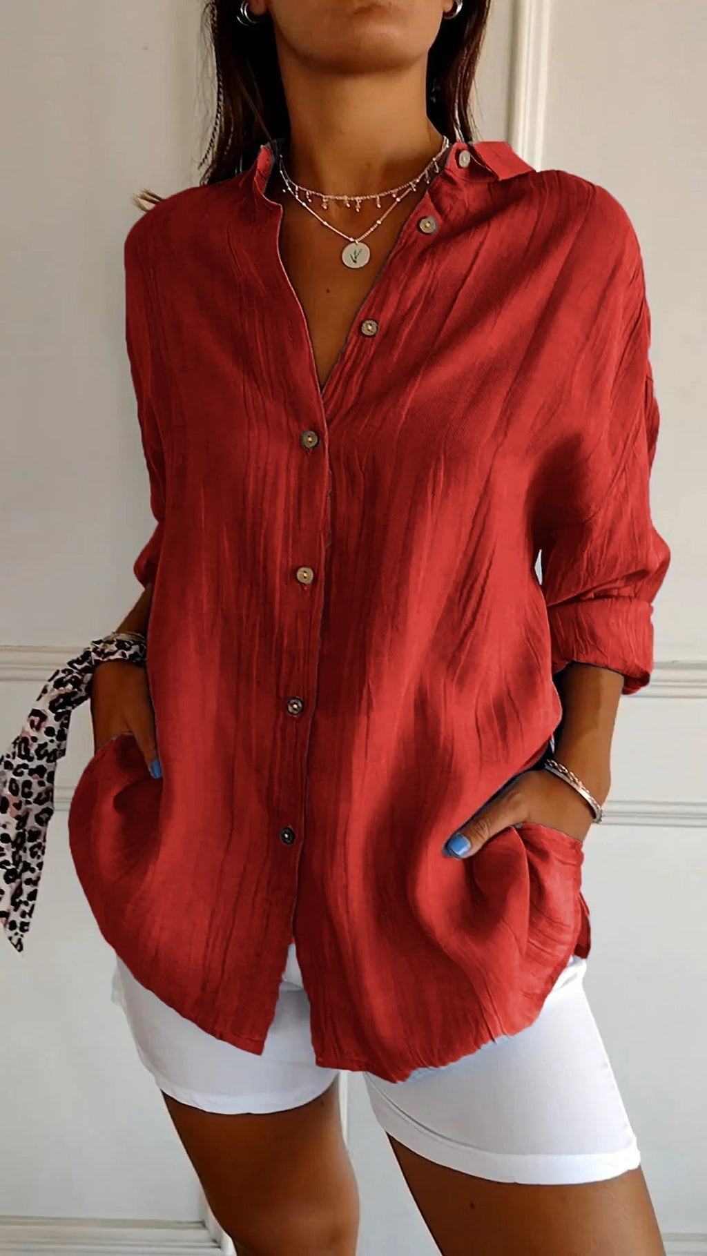 Chemise femme à plis, douze coloris, du S au 5XL, rouge