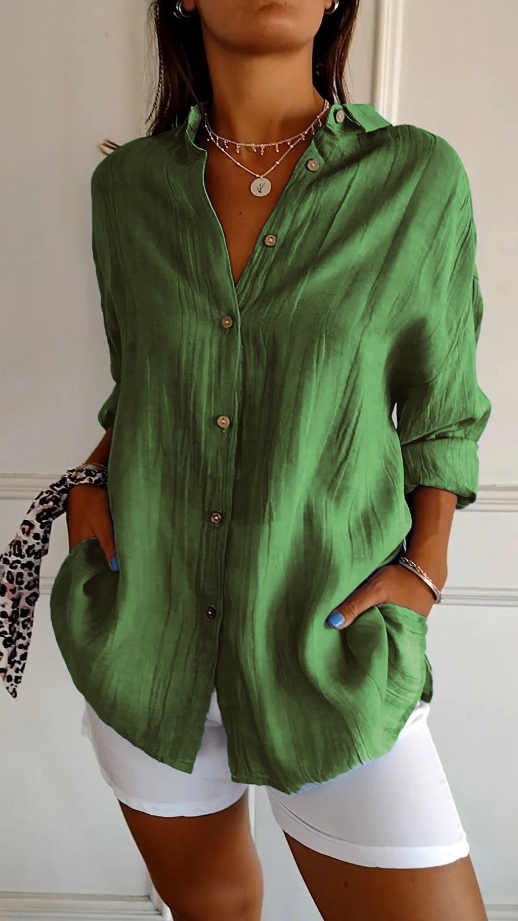 Chemise femme à plis, douze coloris, du S au 5XL, vert