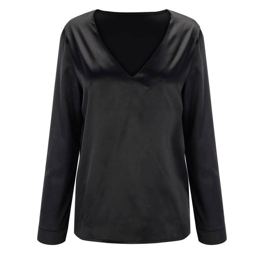 Chemise fluide femme à col V profond, manches longues