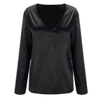 Chemise fluide femme à col V profond, manches longues