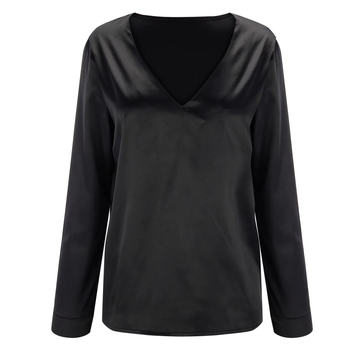 Chemise fluide femme à col V profond, manches longues