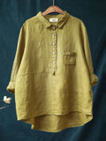 Chemise femme à manches longues et boutons à revers, jaune