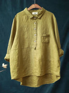 Chemise femme à manches longues et boutons à revers, jaune