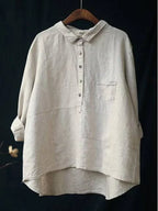 Chemise femme à manches longues et boutons à revers, beige