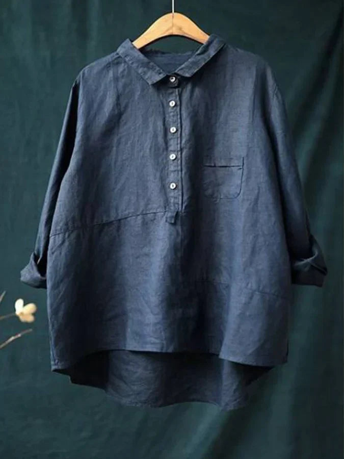 Chemise femme à manches longues et boutons à revers, bleu marine