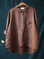 Chemise femme à manches longues et boutons à revers, café