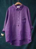 Chemise femme à manches longues et boutons à revers, pourpre