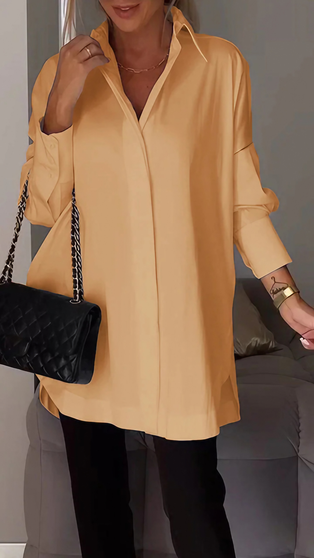 Chemise femme oversize à manches retroussées, du S au 5XL, orange