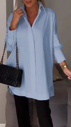 Chemise femme oversize à manches retroussées, du S au 5XL, bleu clair
