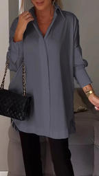 Chemise femme oversize à manches retroussées, du S au 5XL, gris