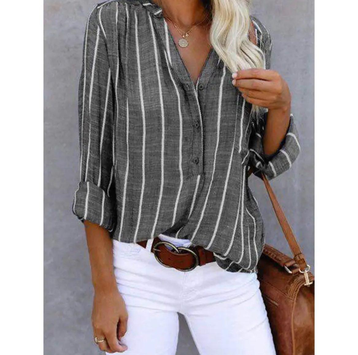 Chemise rayée femme ample, manches à patte, boutonnée