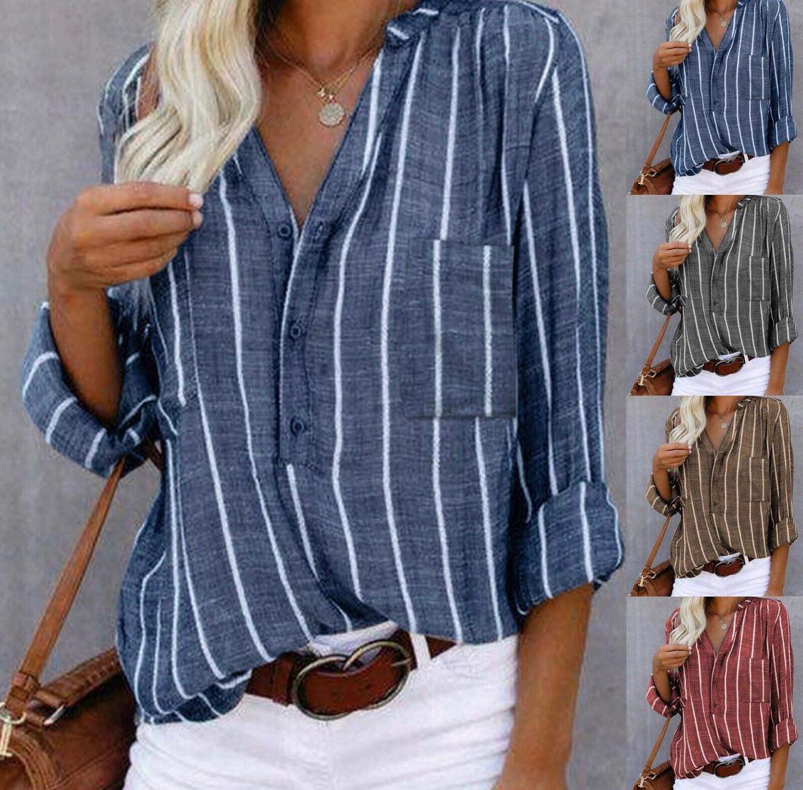 Chemise rayée femme ample, manches à patte, boutonnée