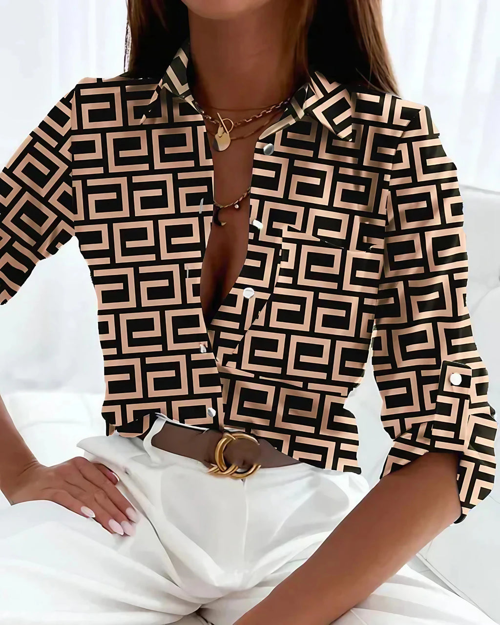 Chemise à rayures femme, quatre coloris, du XS au 4XL, marron
