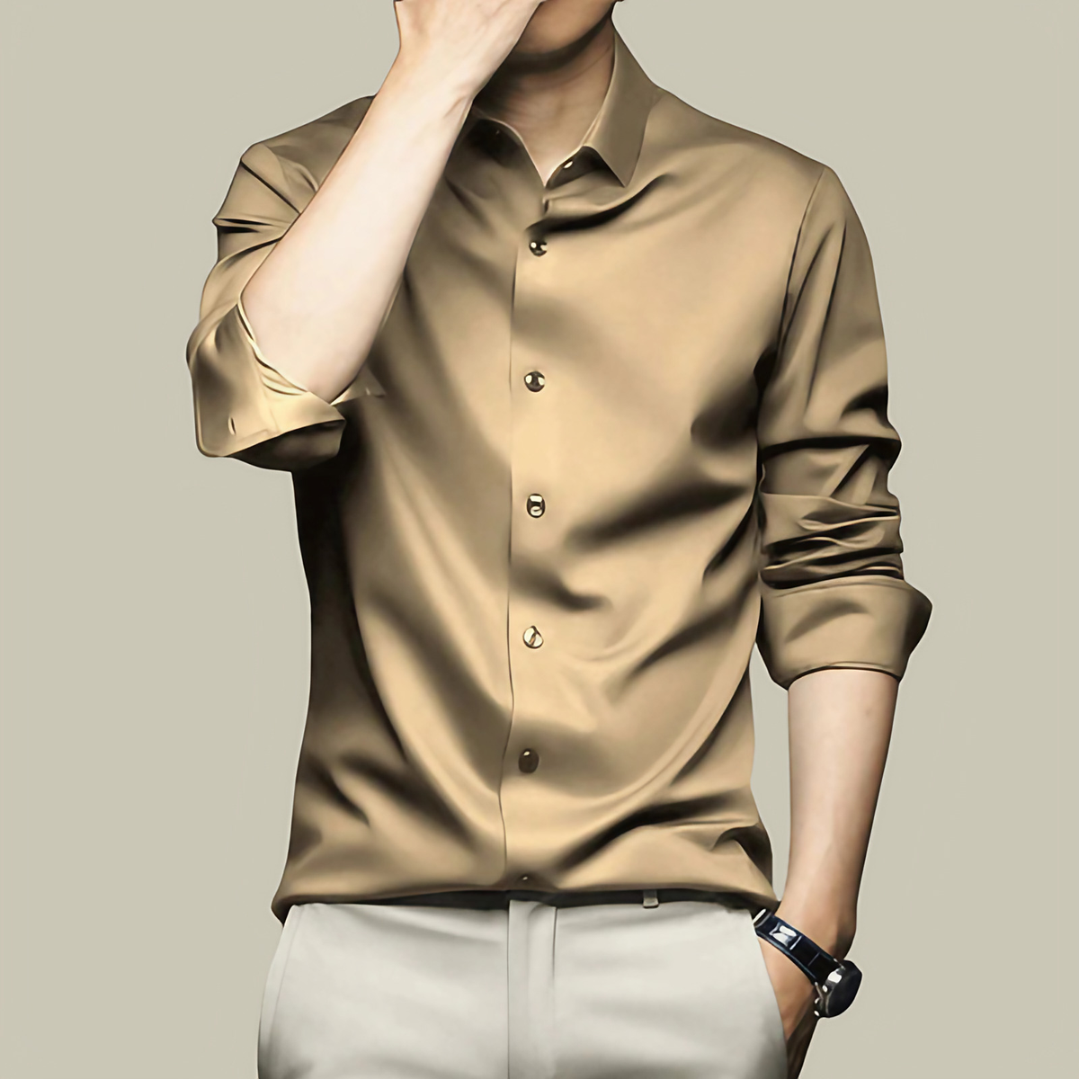 Chemise habillée homme coupe ajustée, onze coloris, kaki