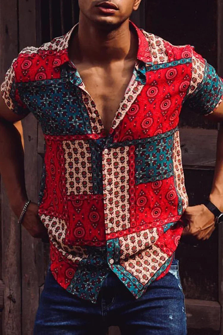 Chemise imprimée homme à manches courtes, du S au 5XL, rouge