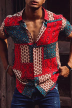Chemise imprimée homme à manches courtes, du S au 5XL, rouge