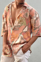 Chemise imprimée homme à manches courtes, du S au 5XL, pêche