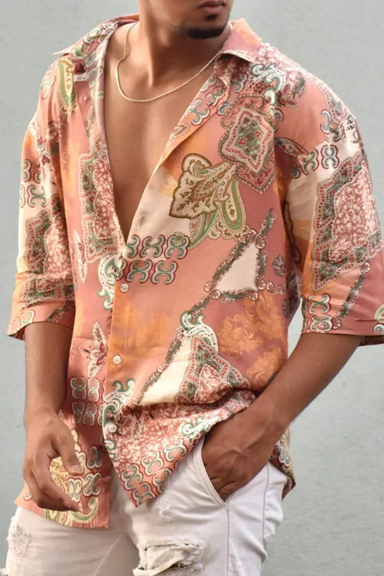Chemise imprimée homme à manches courtes, du S au 5XL, pêche
