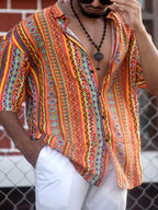 Chemise imprimée homme à manches courtes, du S au 5XL, orange
