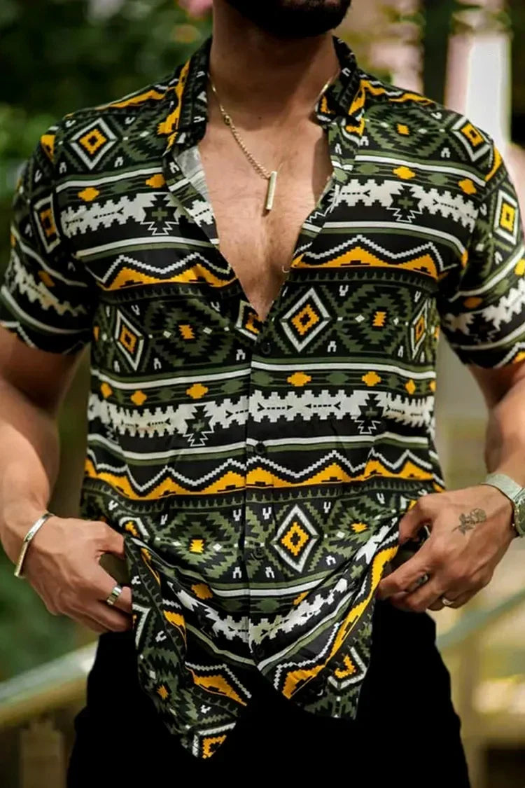 Chemise imprimée homme à manches courtes, du S au 5XL, vert