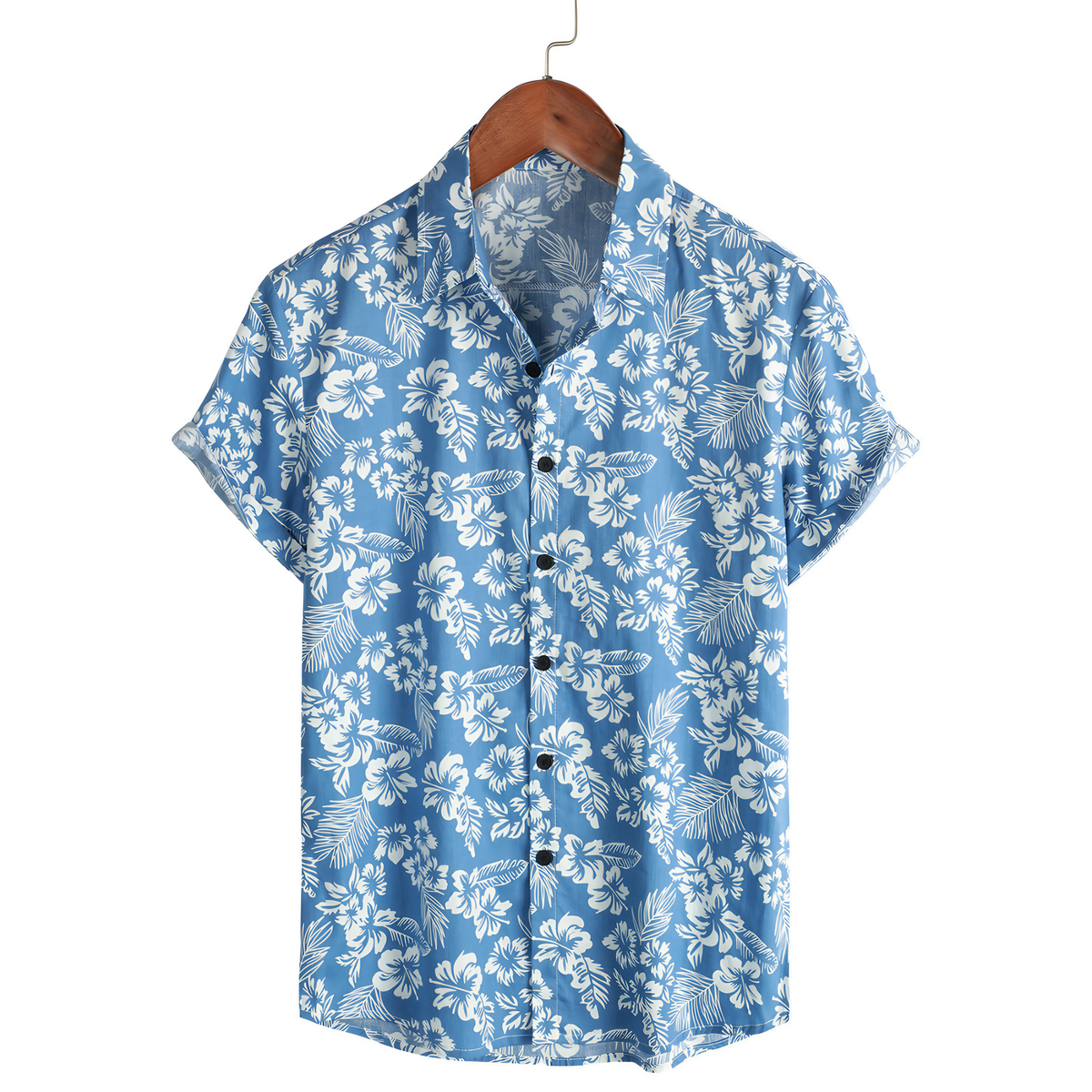 Chemise hawaïenne homme fleurie, manches courtes, trois coloris, bleu