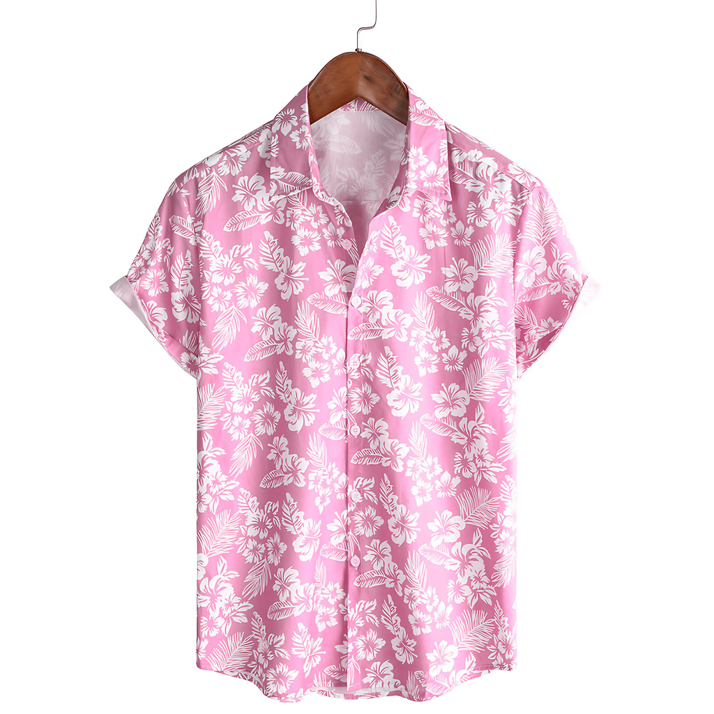 Chemise hawaïenne homme fleurie, manches courtes, trois coloris, rose