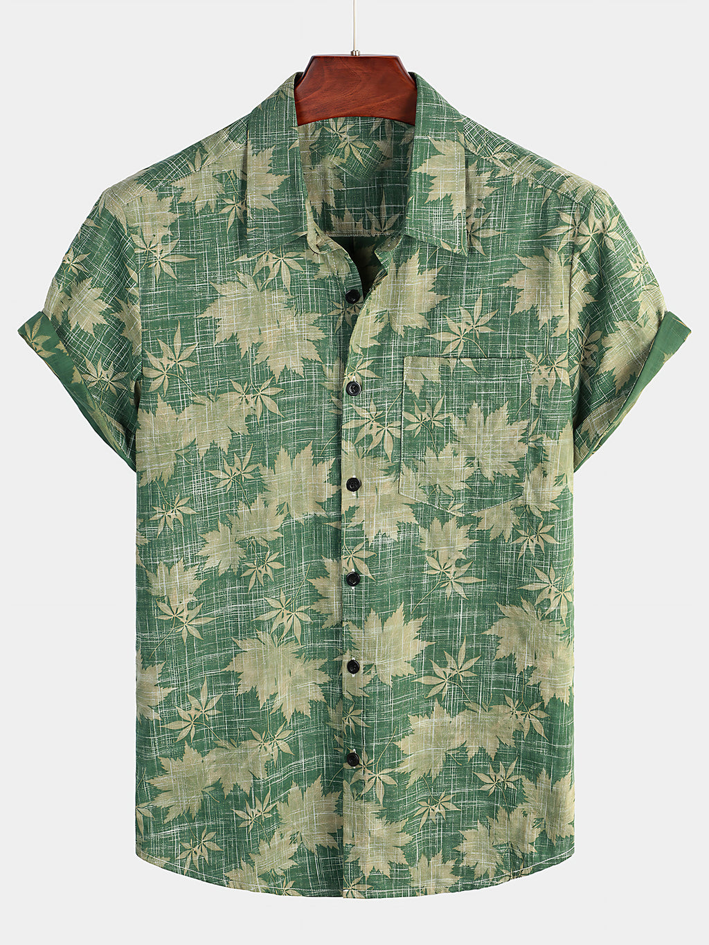 Chemise hawaïenne homme manches courtes, imprimé tropical, vert