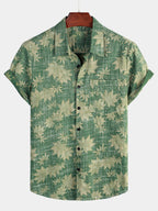 Chemise hawaïenne homme manches courtes, imprimé tropical, vert