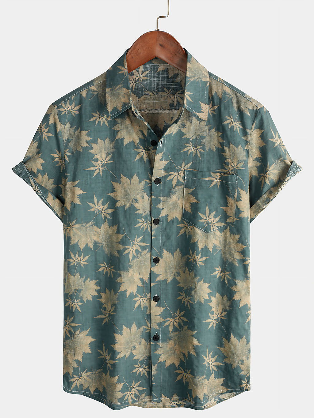 Chemise hawaïenne homme manches courtes, imprimé tropical, vert armée