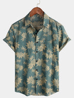 Chemise hawaïenne homme manches courtes, imprimé tropical, vert armée