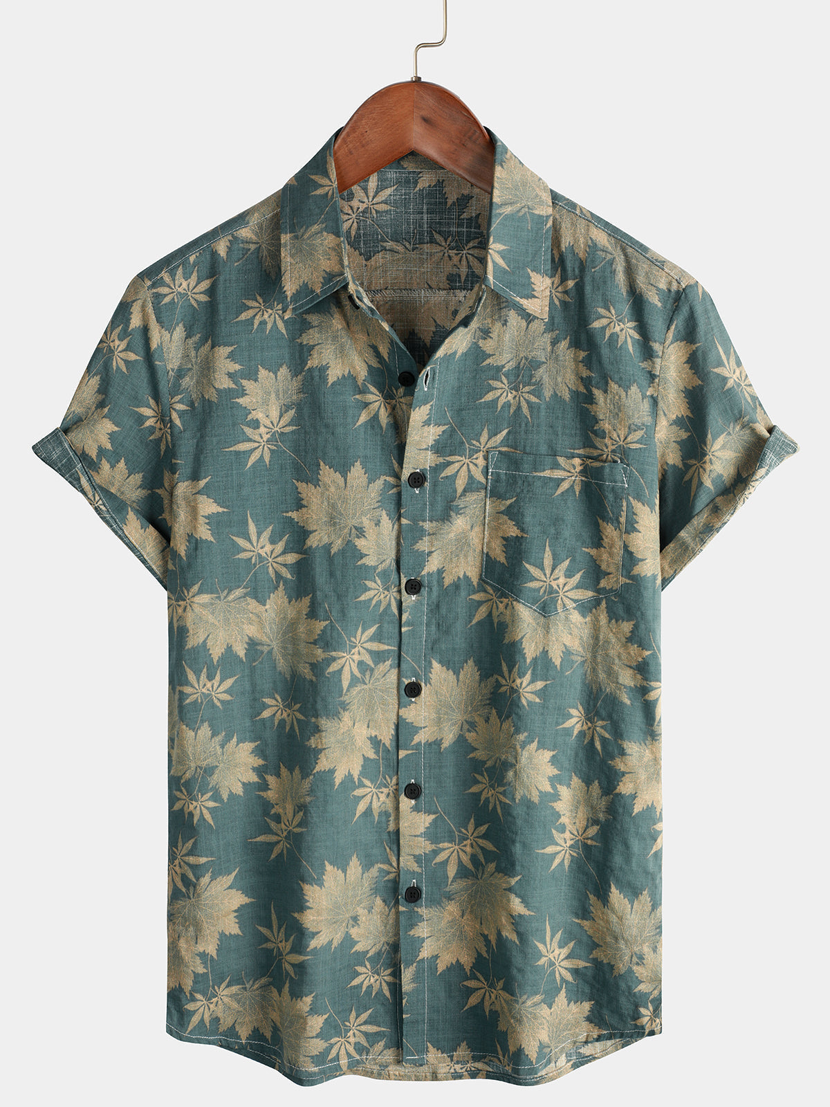 Chemise hawaïenne homme manches courtes, imprimé tropical, vert armée
