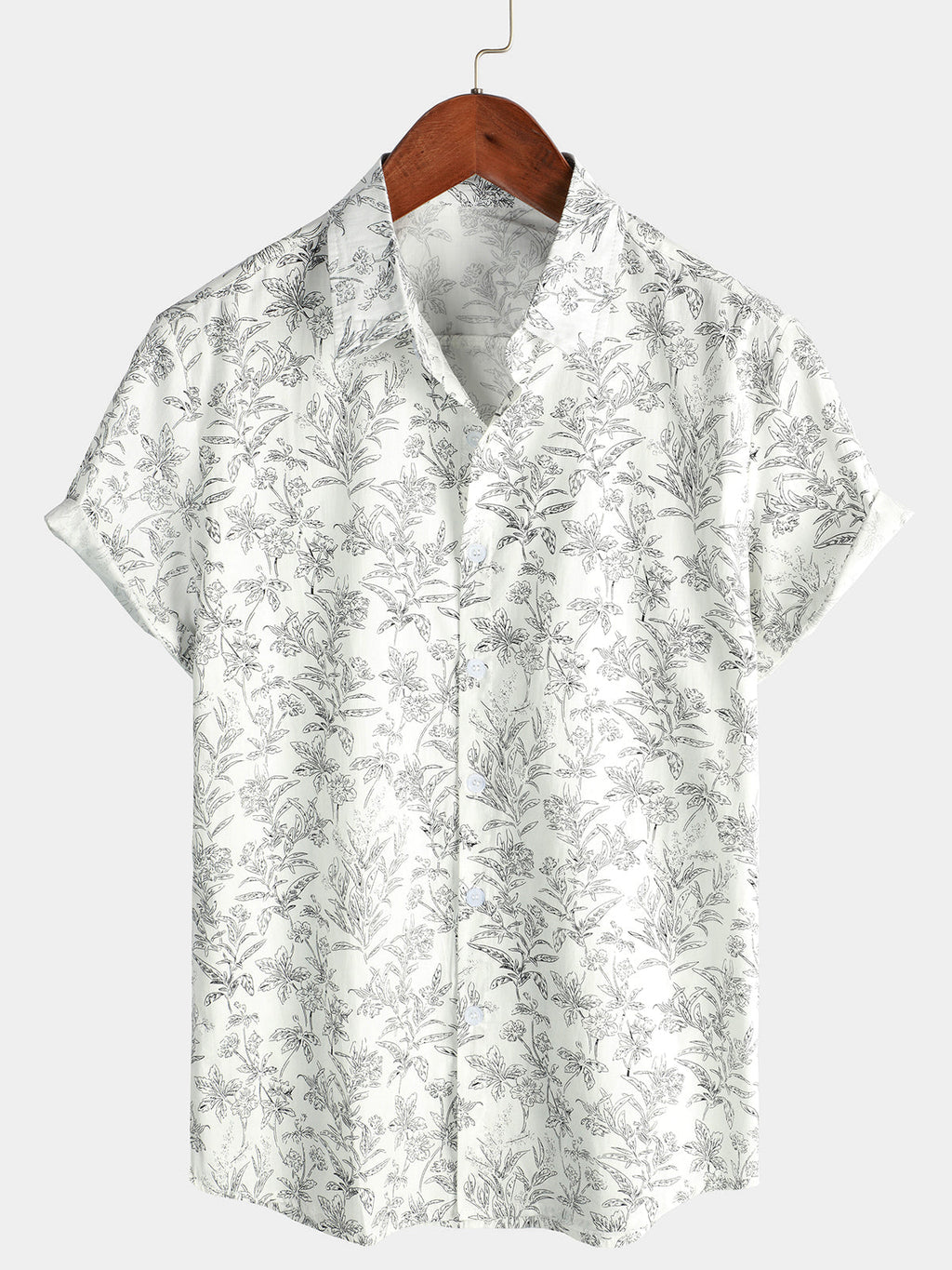 Chemise hawaïenne homme manches courtes, imprimé tropical, blanc