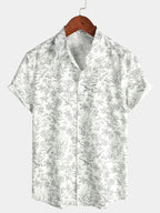 Chemise hawaïenne homme manches courtes, imprimé tropical, blanc