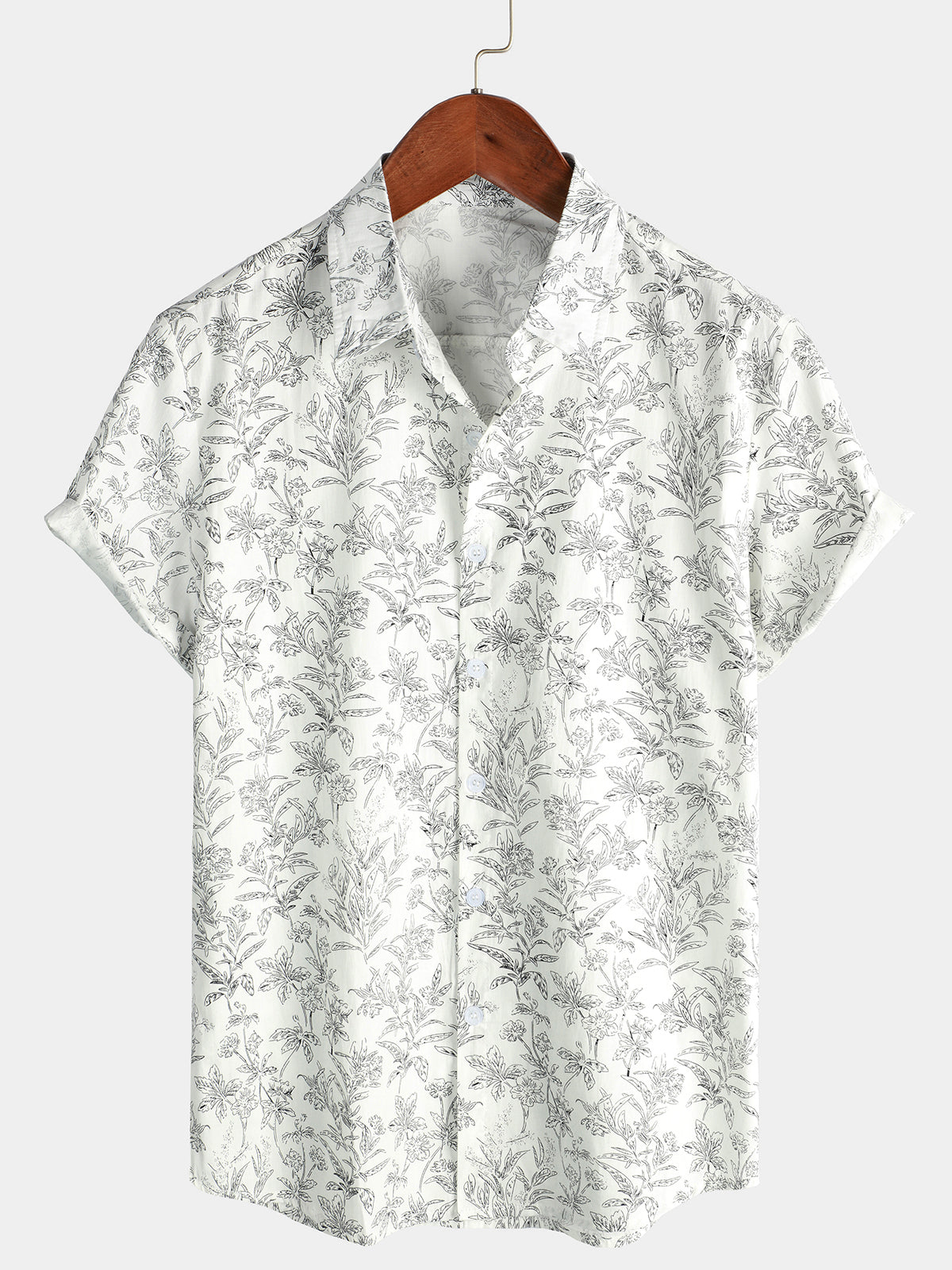 Chemise hawaïenne homme manches courtes, imprimé tropical, blanc