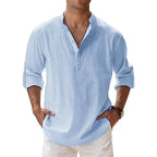 Chemise col tunisien homme, coupe ample, manches longues, bleu clair