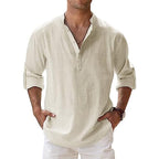 Chemise col tunisien homme, coupe ample, manches longues, blanc