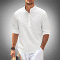 Chemise homme à col tunisien, manches longues, coupe ajustée, blanc