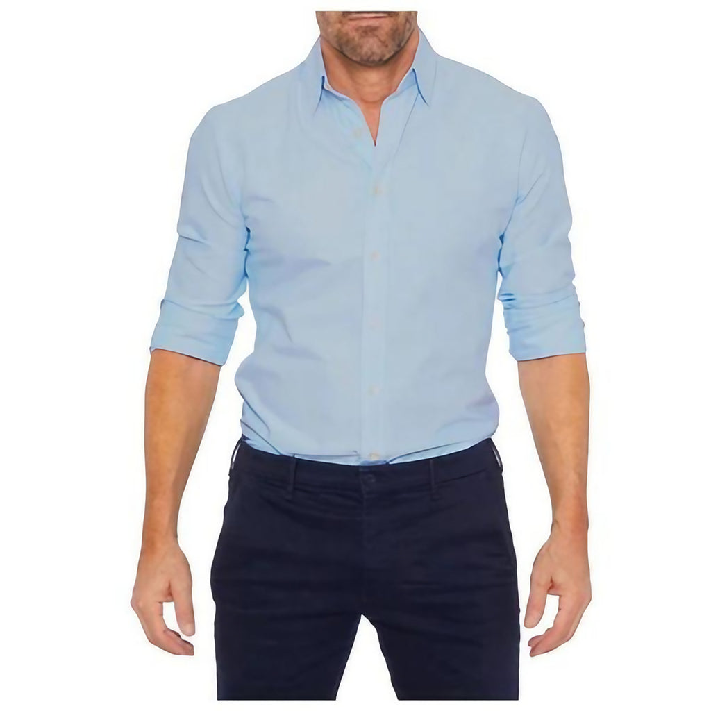 Chemise homme à fermeture éclair, sans repassage, six coloris, bleu