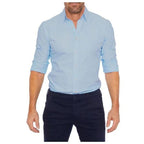 Chemise homme à fermeture éclair, sans repassage, six coloris, bleu