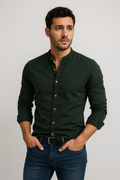 Chemise homme à manches longues, col classique, huit coloris, vert armée