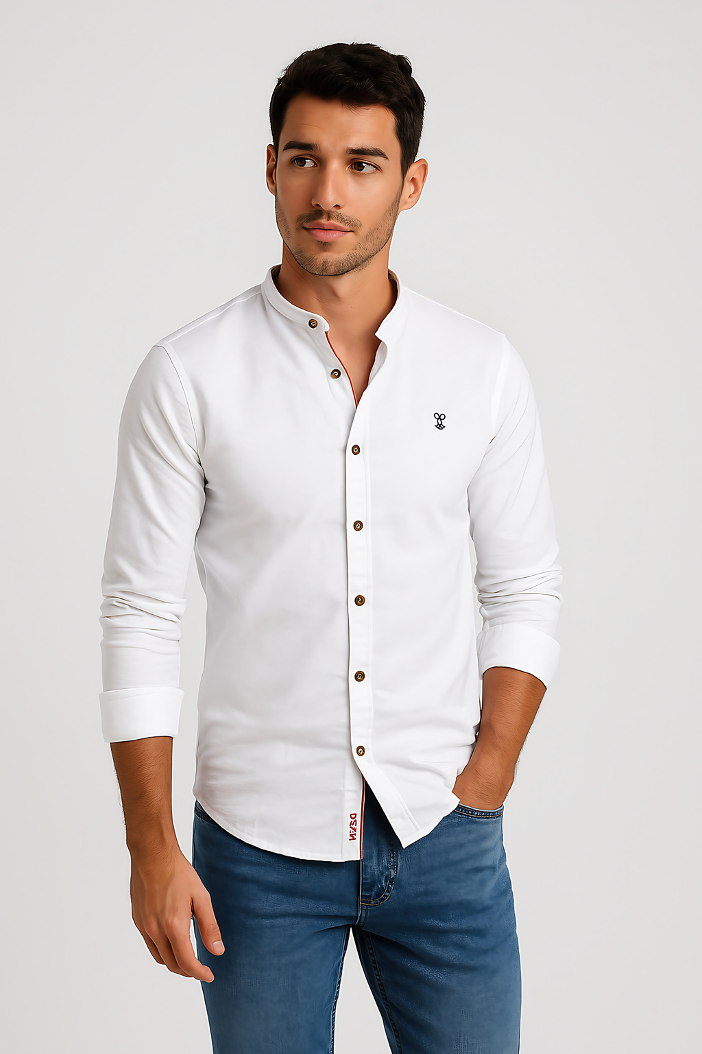 Chemise homme à manches longues, col classique, huit coloris, blanc